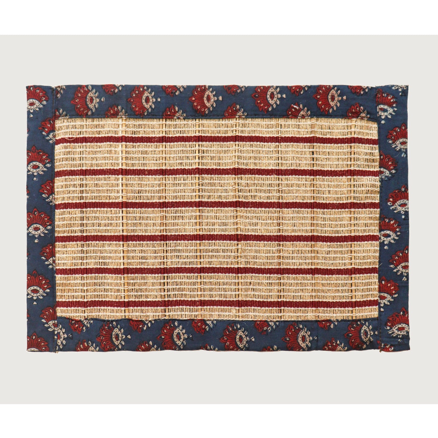 Indigo-Maroon Ajrak Print Bamboo Mat (set of 6)