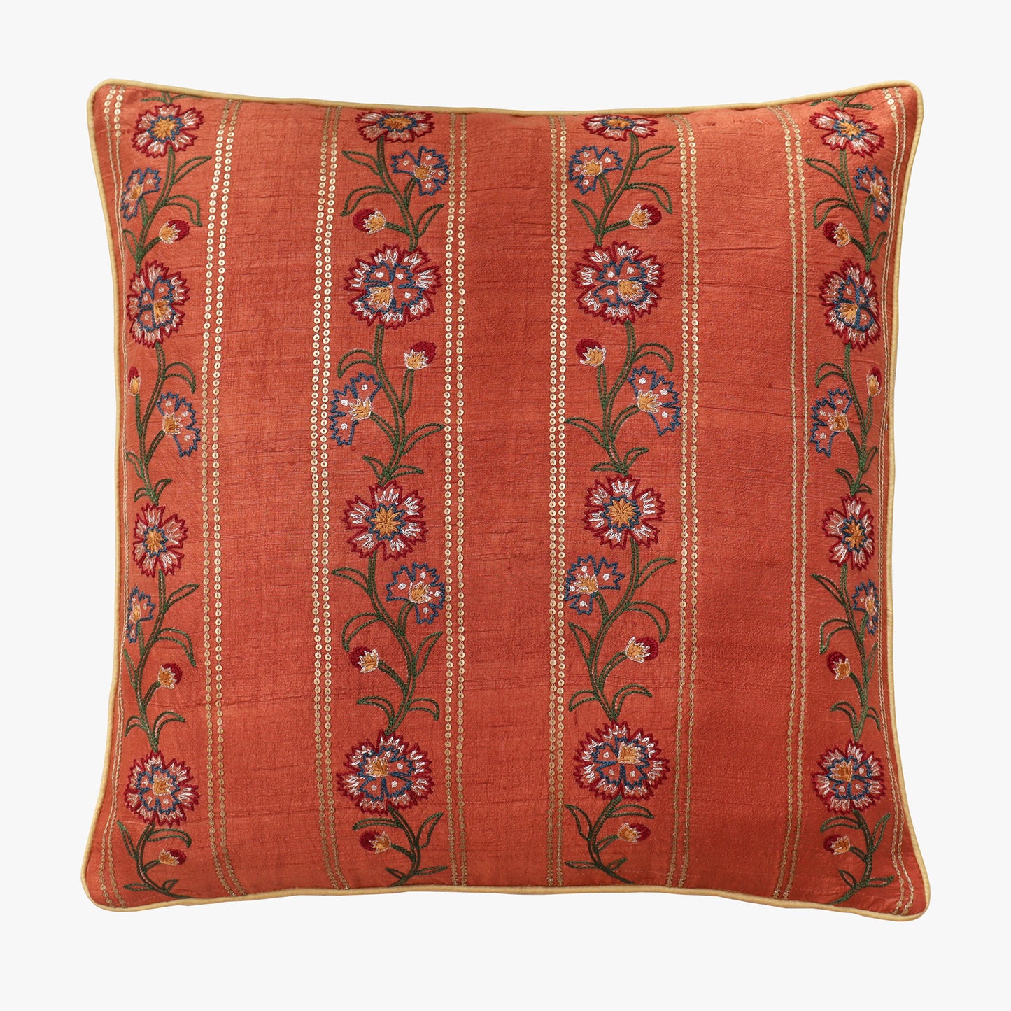 Embroidered Stripes Silk Cushion