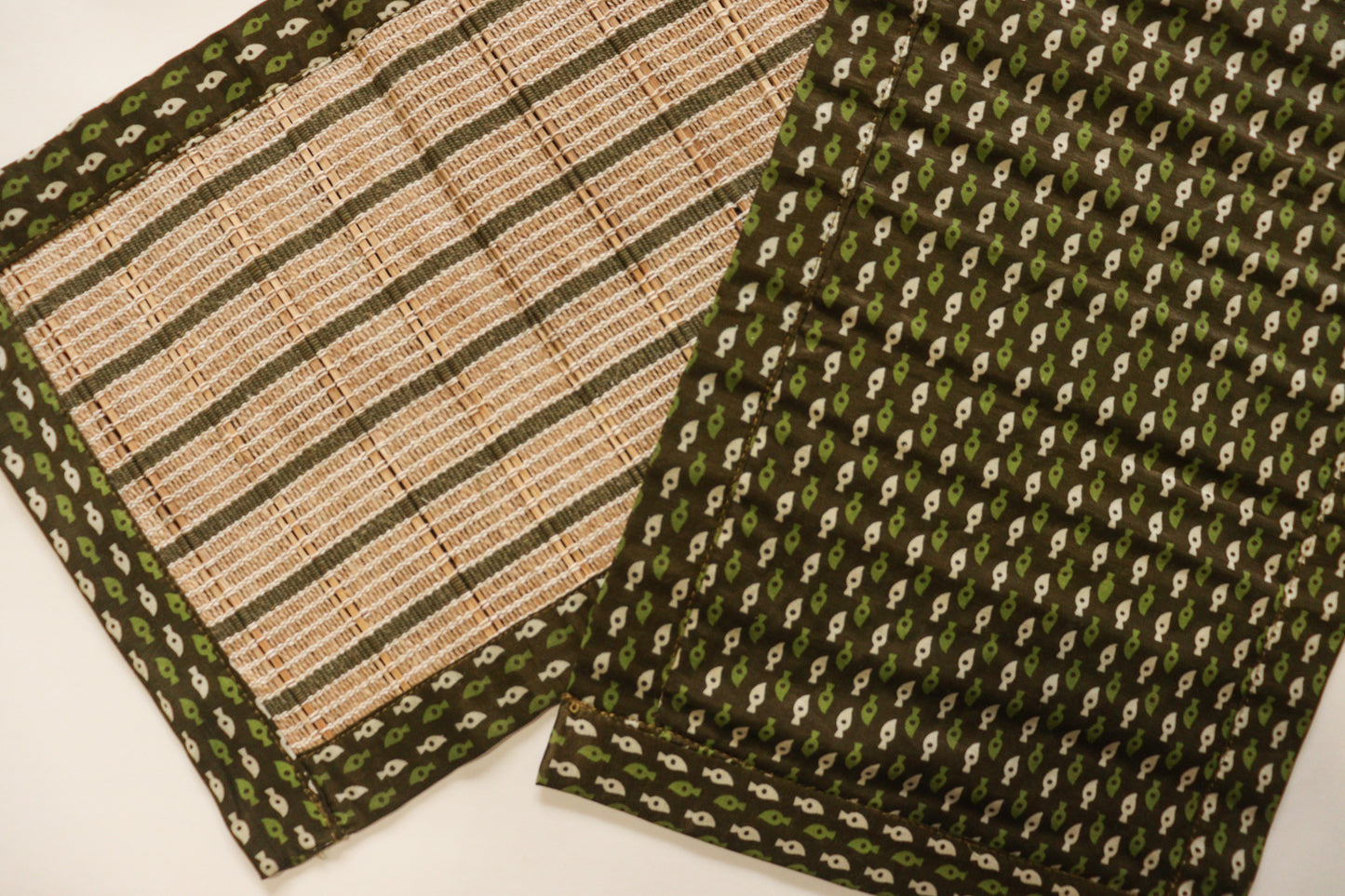 Olive Green Ajrak Print Bamboo Mat (set of 2)