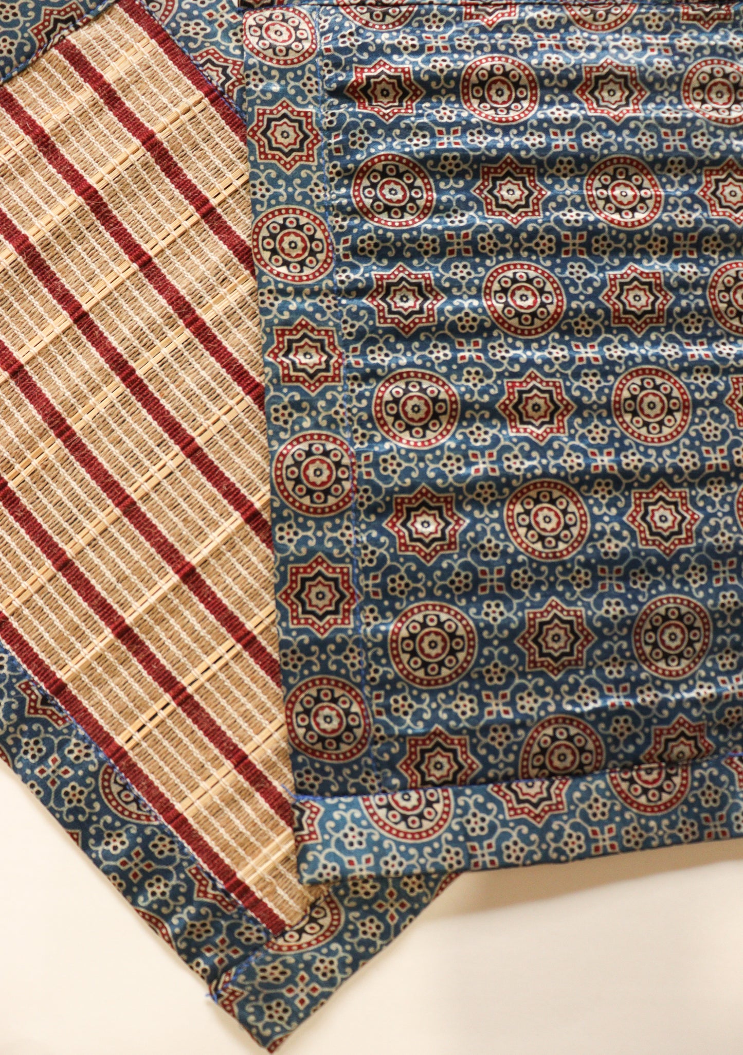 Blue Geometric Ajrak Print Bamboo Mat (set of 6)