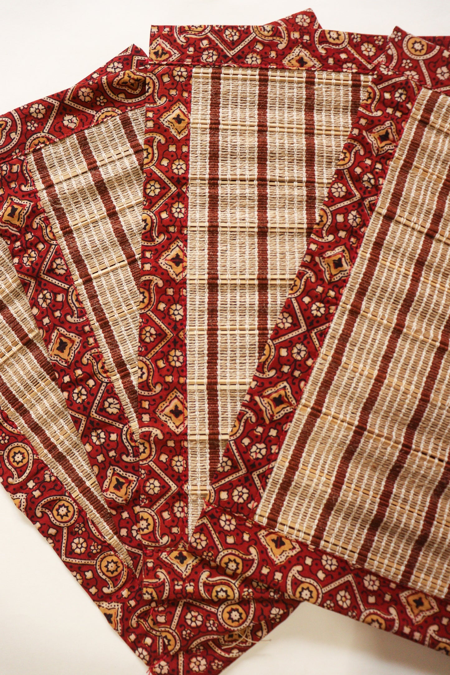 Maroon-Ochre Ajrak Print Bamboo Mat (set of 2)