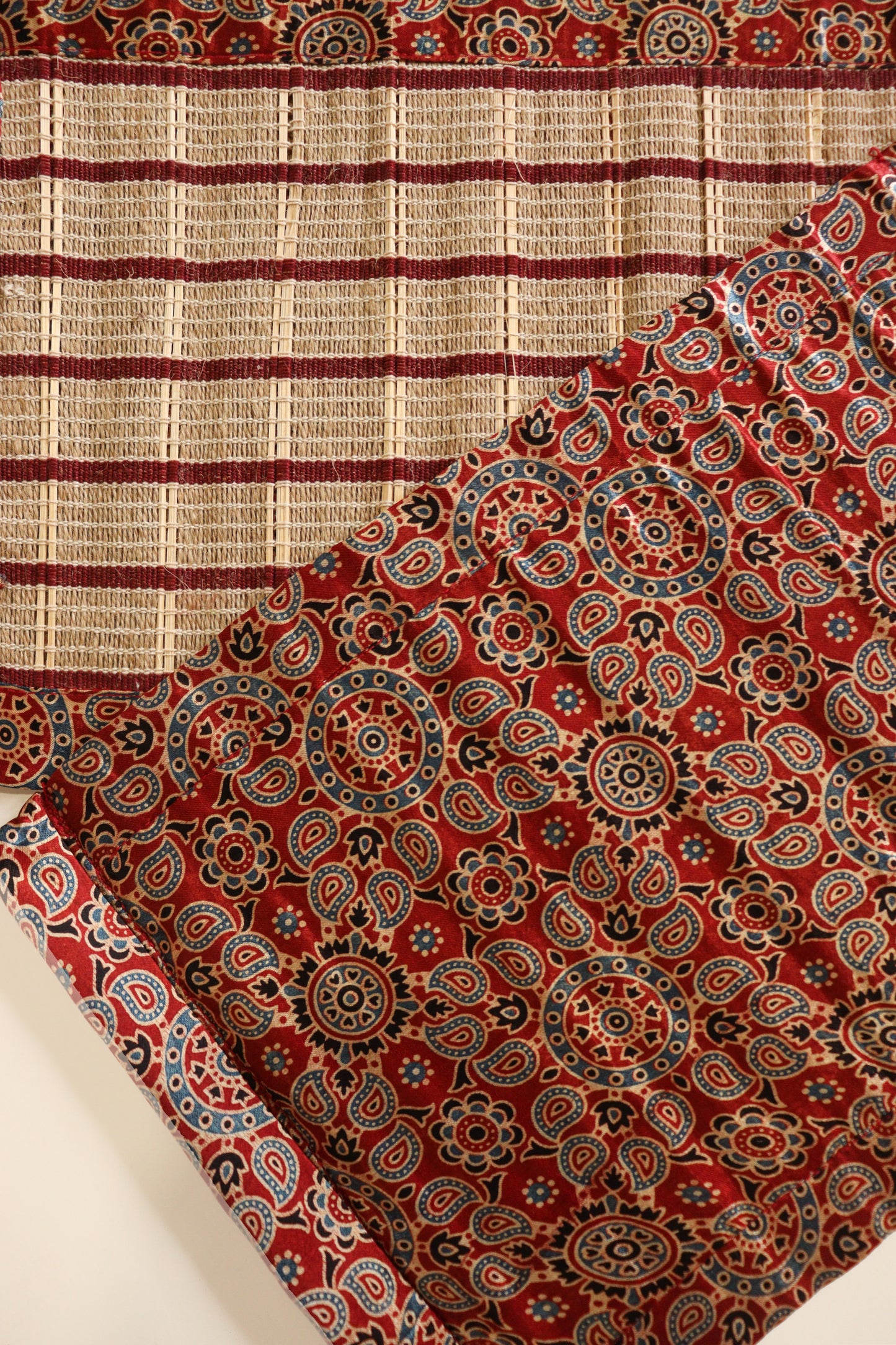 Maroon Ajrak Print Bamboo Mat (set of 2)