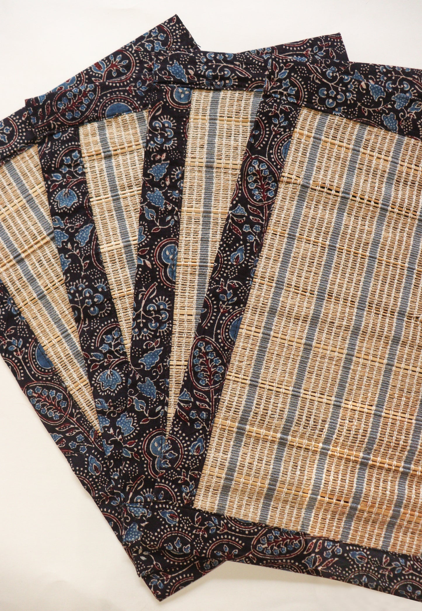 Black Ajrak Print Bamboo Mat (set of 2)