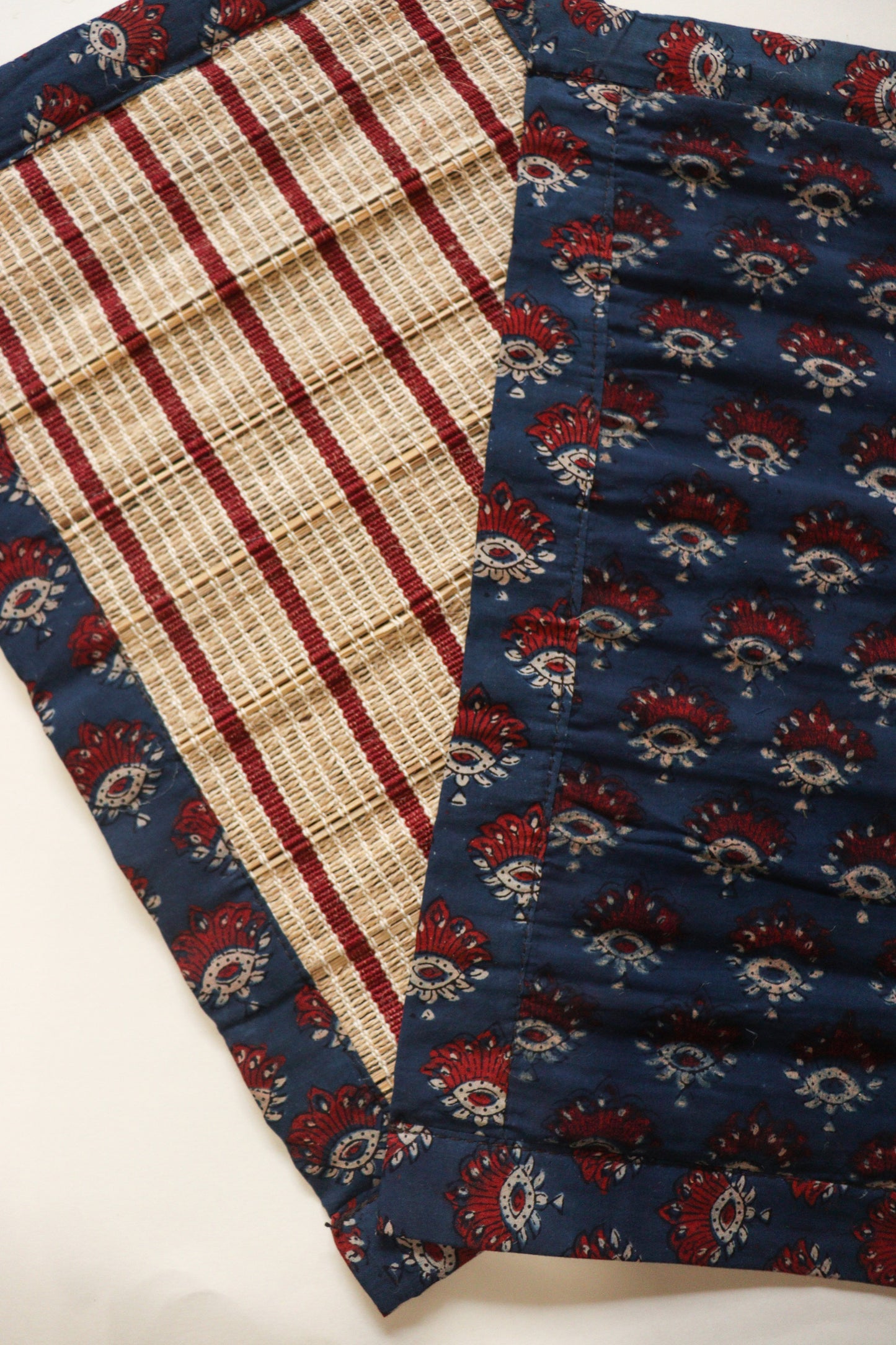 Indigo-Maroon Ajrak Print Bamboo Mat (set of 2)