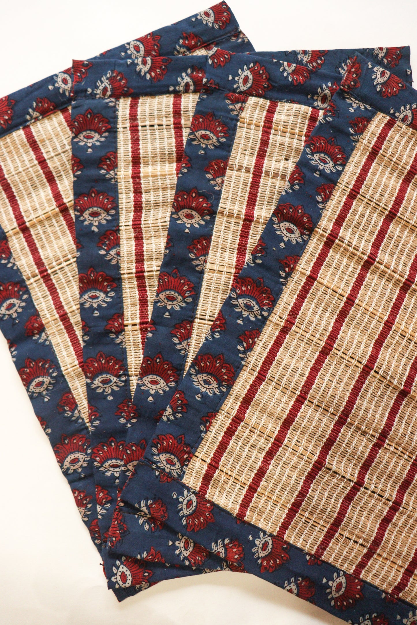 Indigo-Maroon Ajrak Print Bamboo Mat (set of 6)