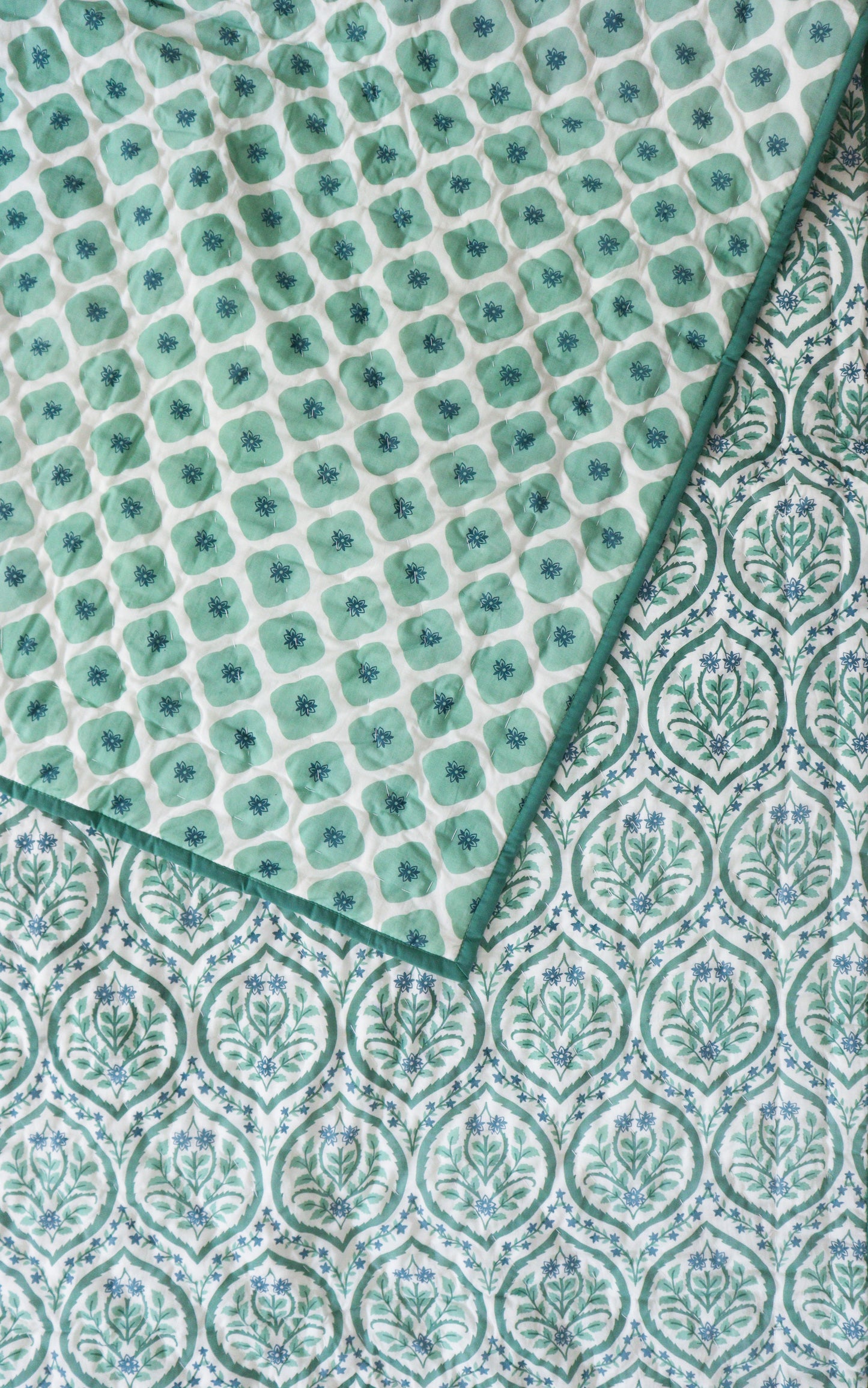 Green Mughal Reversible Cotton Quilt