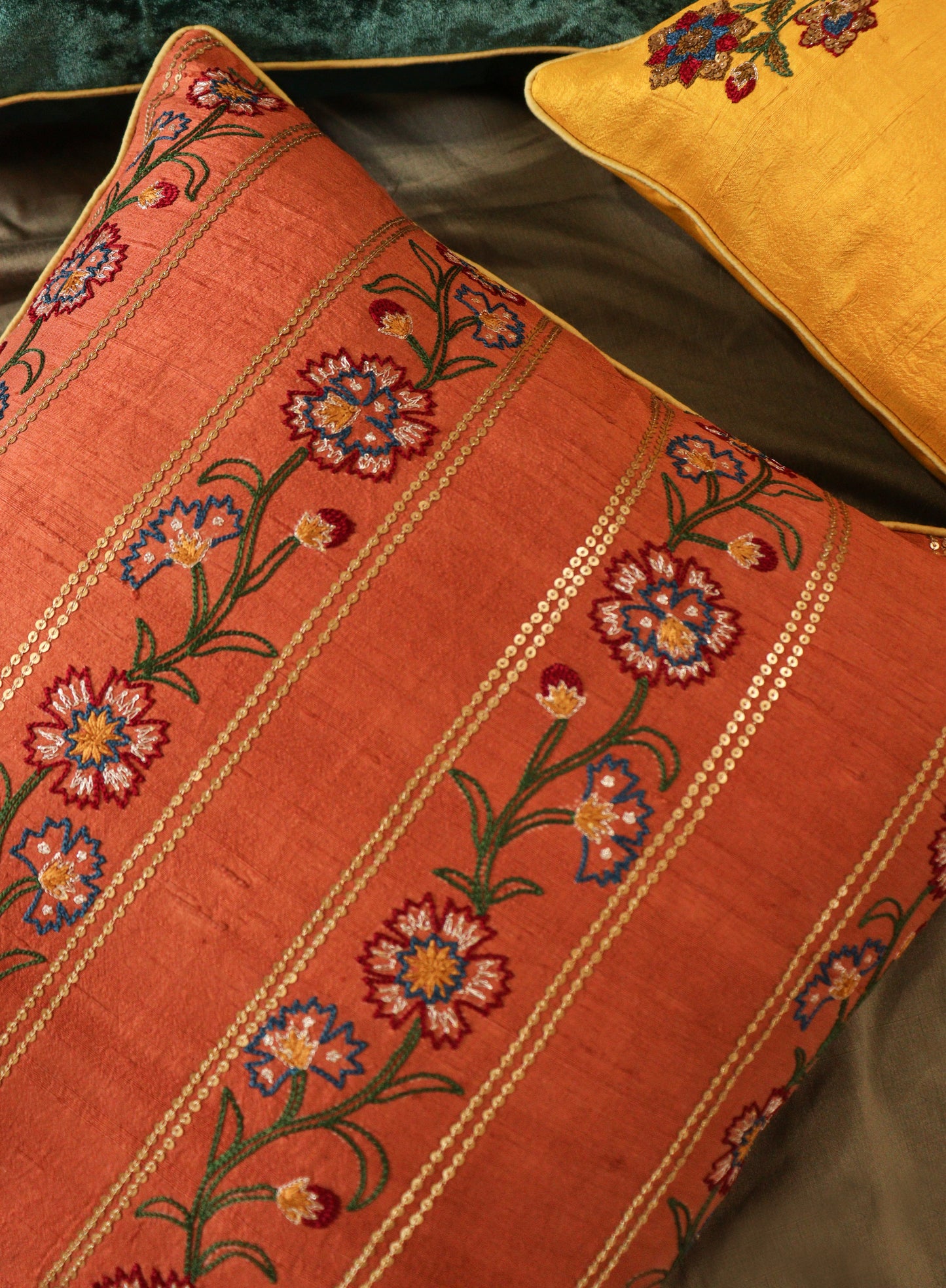 Embroidered Stripes Silk Cushion