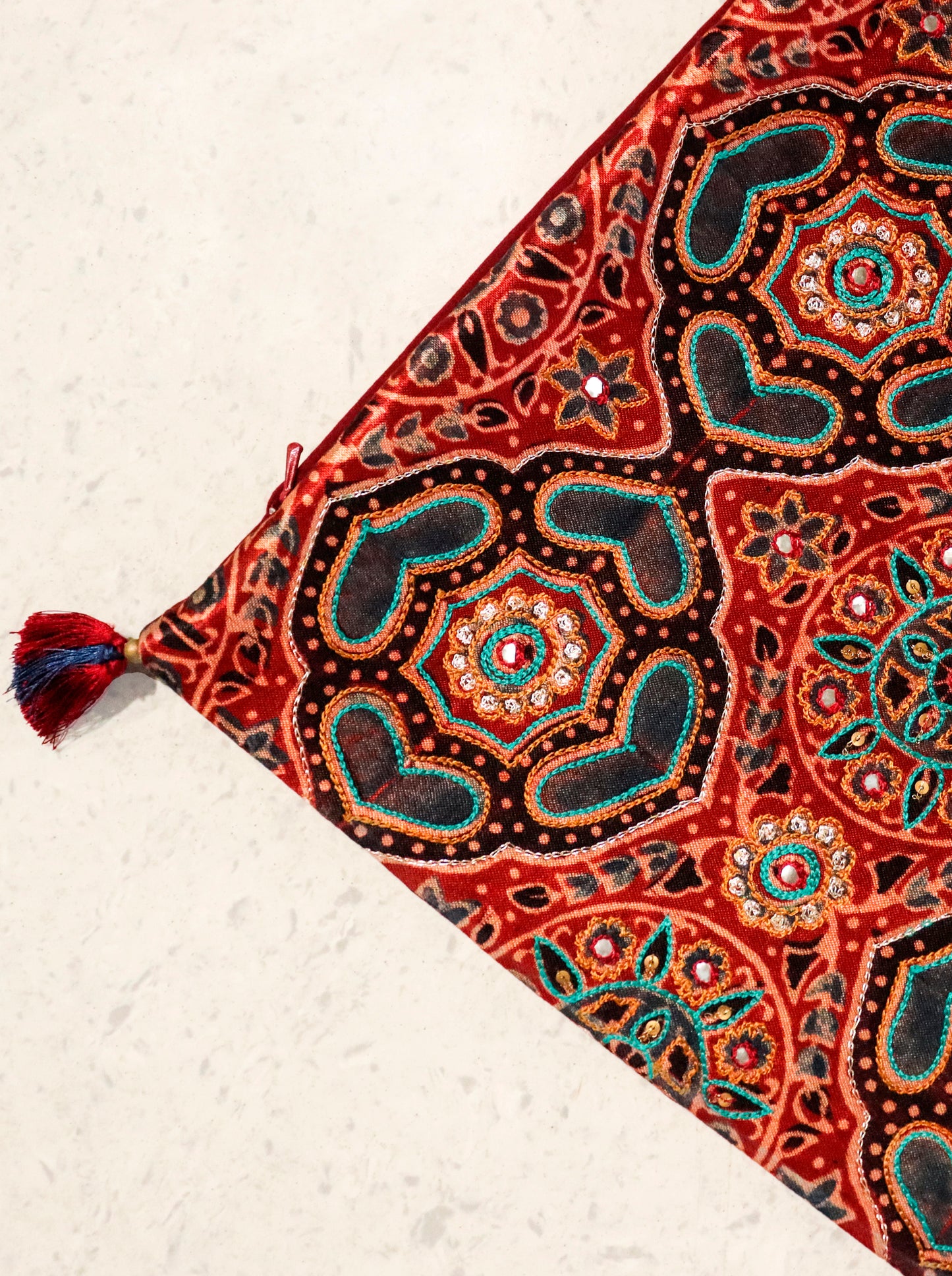 Ajrak Maroon Geo Jaal Cushion