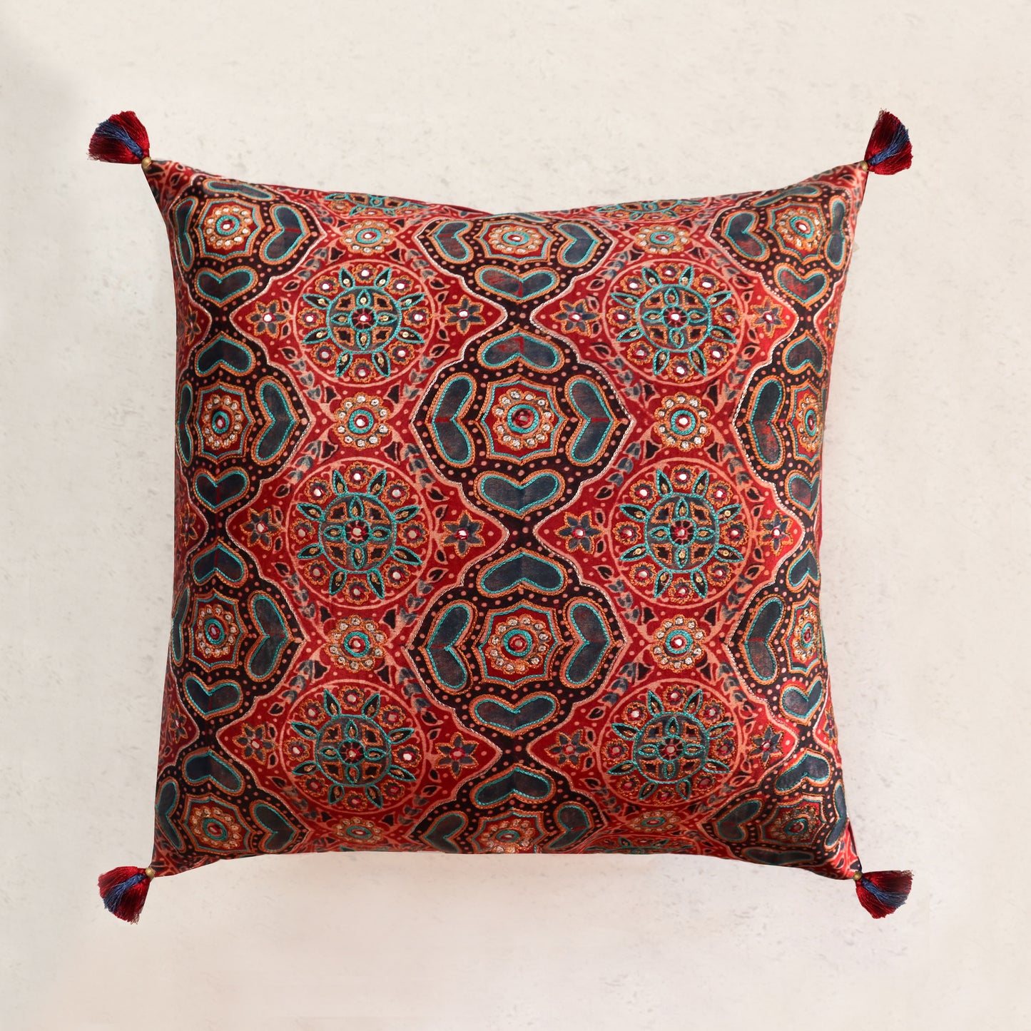 Ajrak Maroon Geo Jaal Cushion