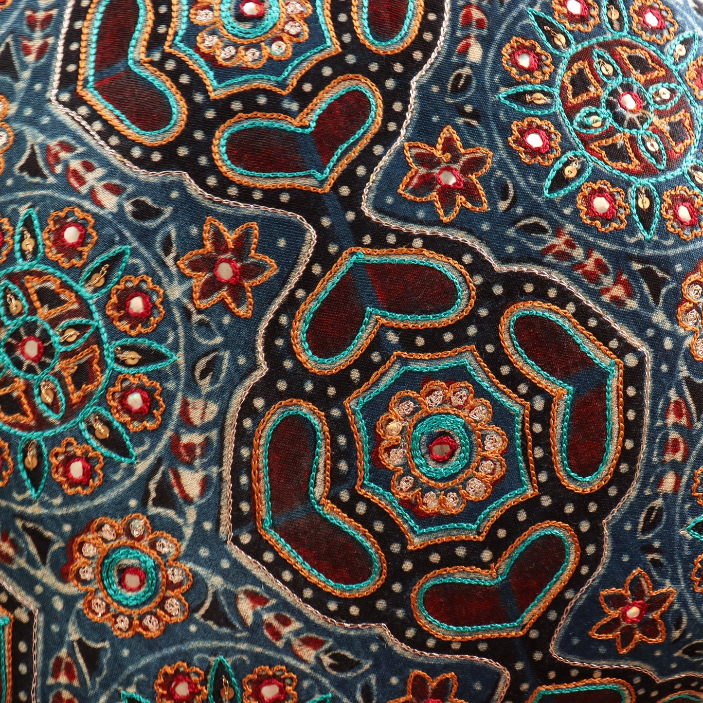 Ajrak Blue Geo Jaal Cushion