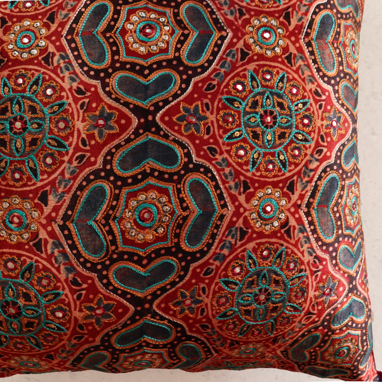 Ajrak Maroon Geo Jaal Cushion