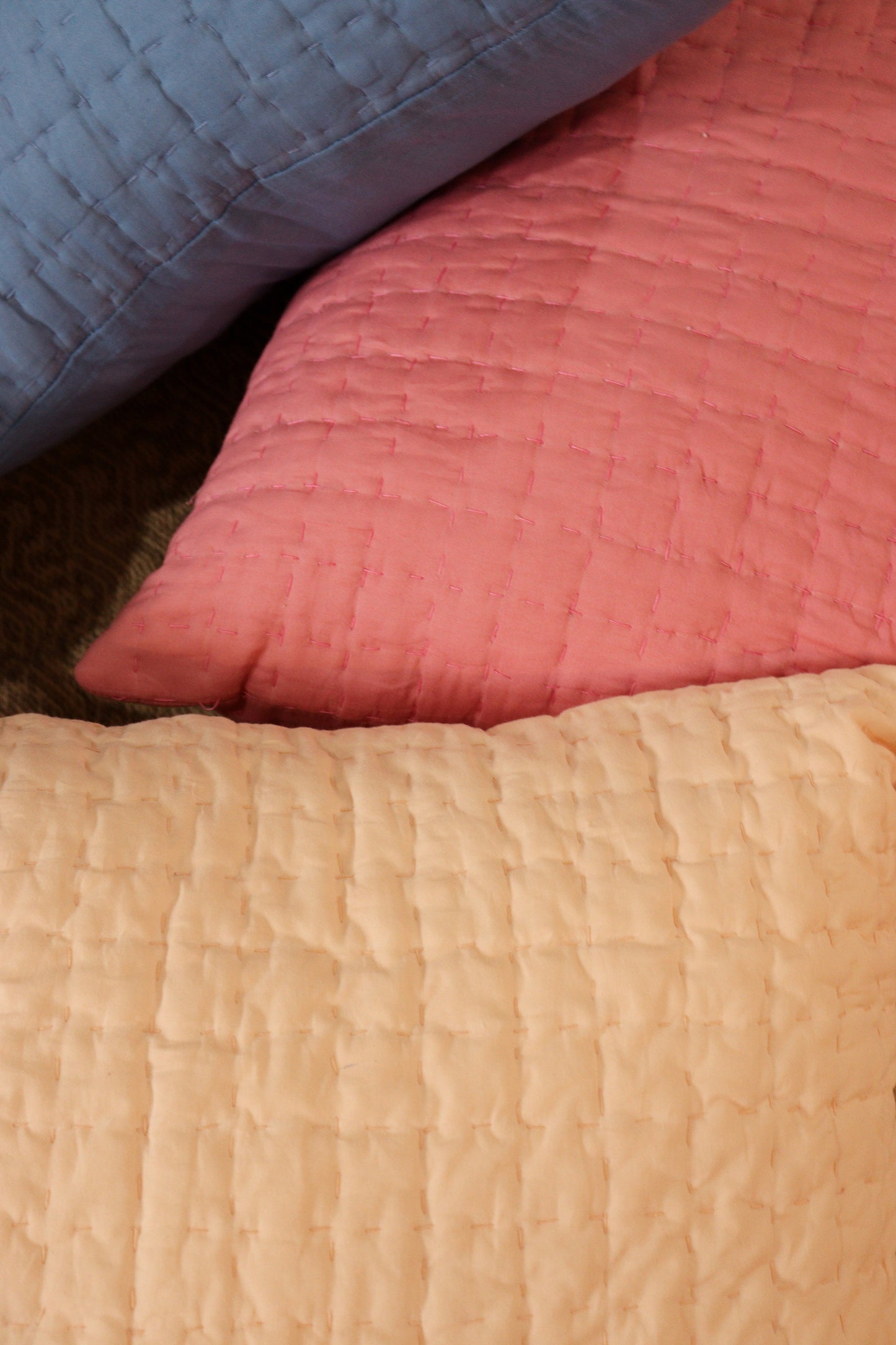Quilted Cotton Cushion (Pastel Peach)