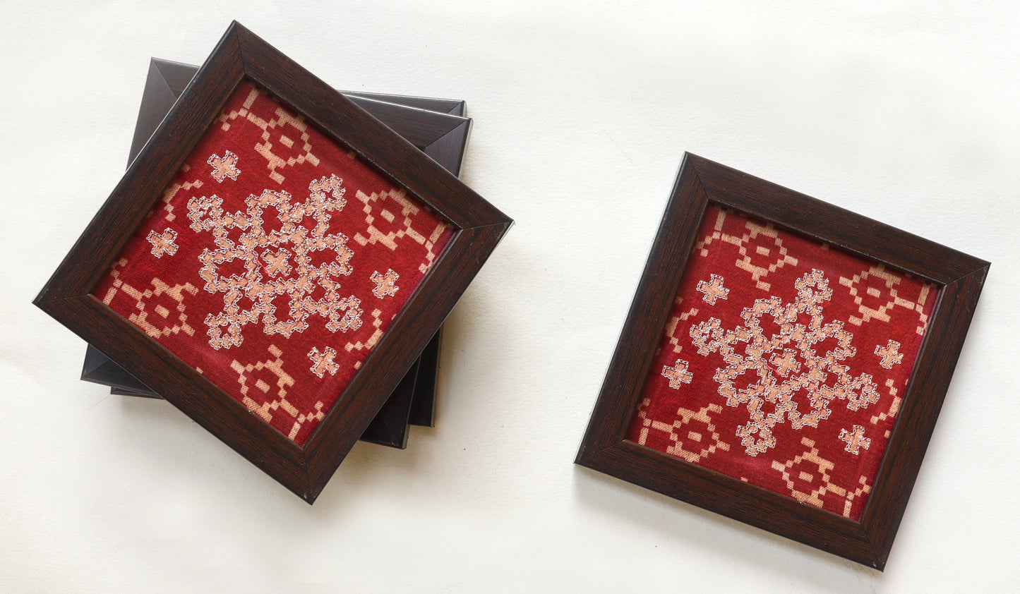 Maroon Embroidered Coaster (Set of 6)
