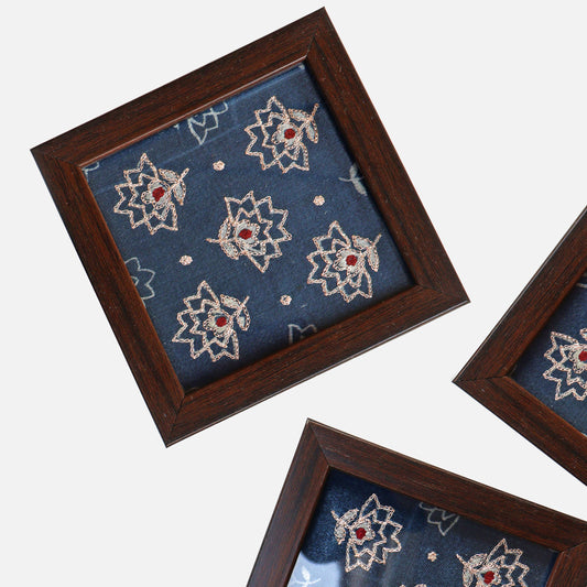 Blue Floral Embroidered Coaster (Set of 6)