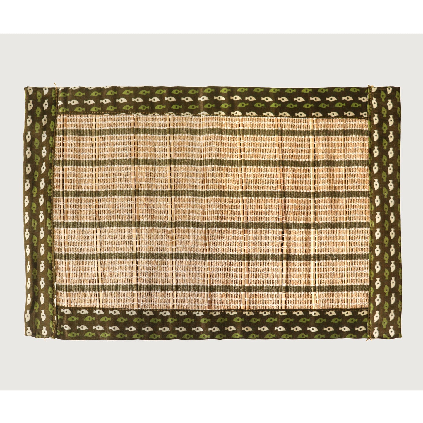 Olive Green Ajrak Print Bamboo Mat (set of 6)