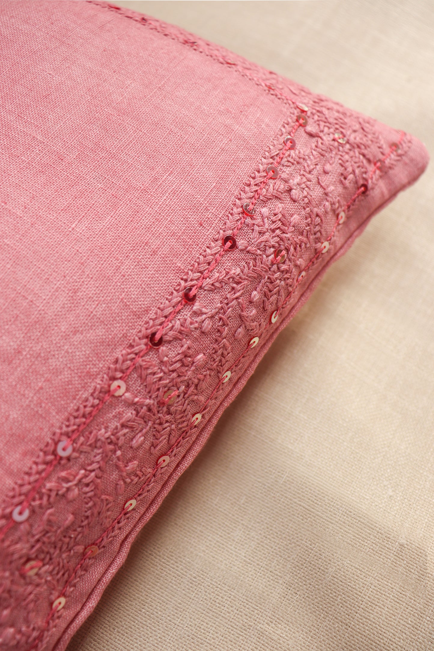 Pink Chikankari Cushion