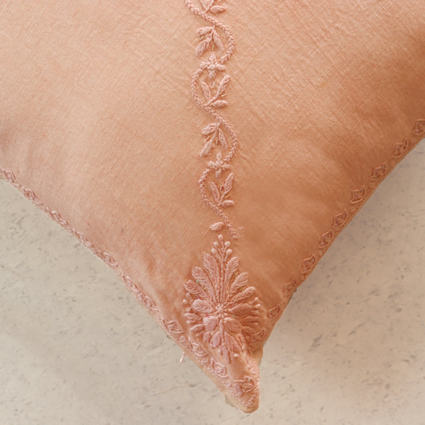 Peach Floral Butta Chikankari Cushion