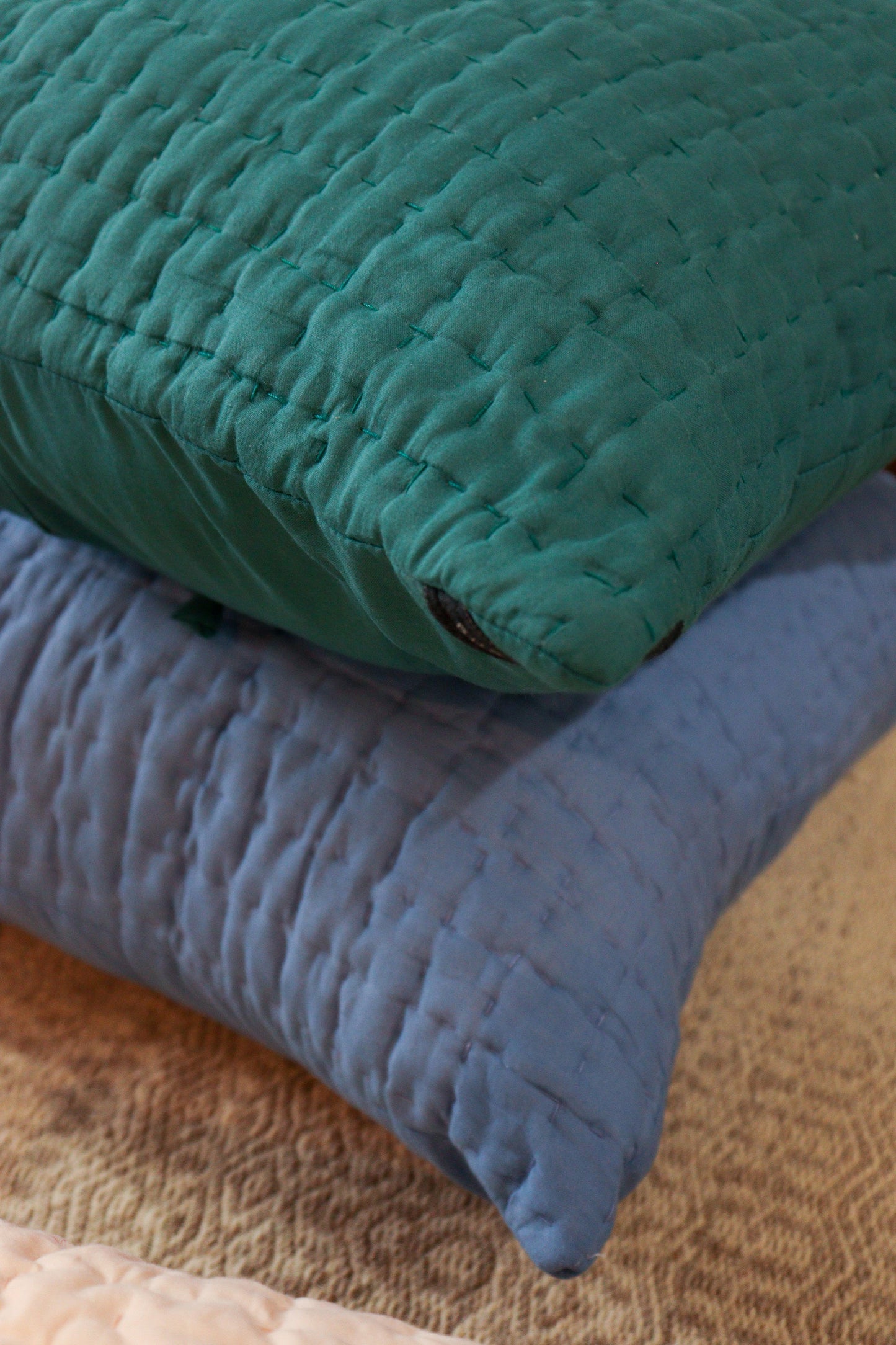 Quilted Cotton Cushion (Pastel Blue)